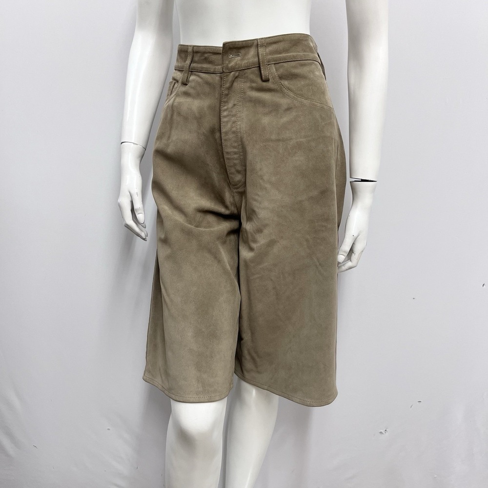 Trussardi Suede Long Shorts Khaki Taupe Tone Size 10 - Picture 2 of 8